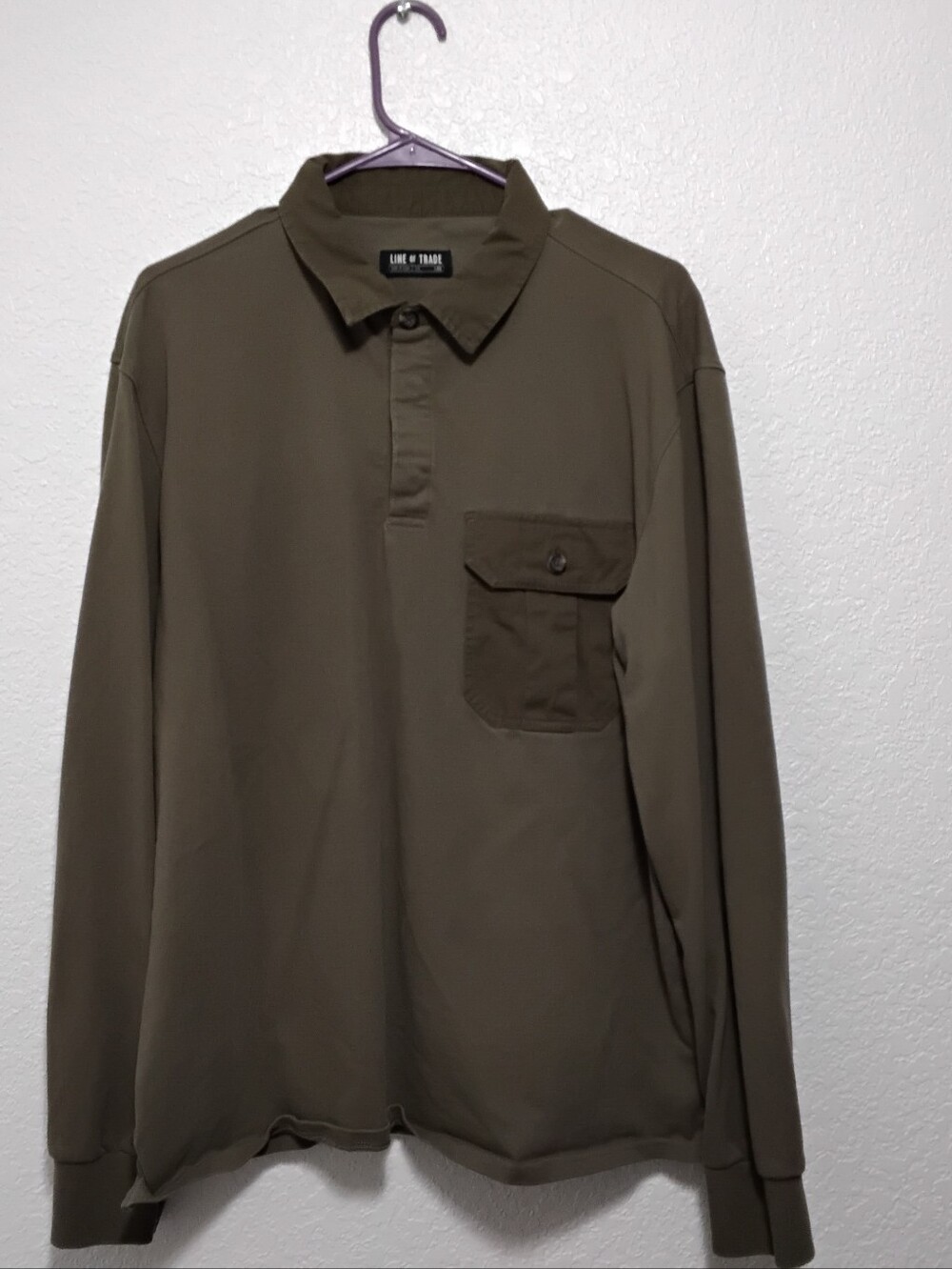 Line Of Trade Olive Long-Sleeve Polo with Chest Pocket Size Large